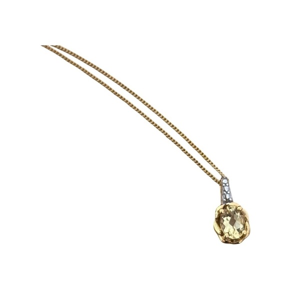 Vintage Yellow Quartz Gemstone Pendant Necklace Vermeil Gold 925 SterlingSilver - Picture 8 of 17